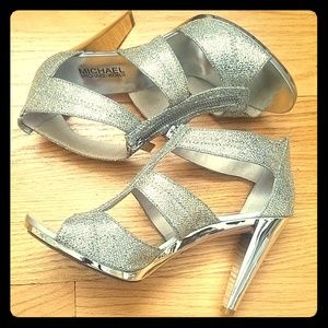 Silver Michael Kors Berkley Open Toe Heels